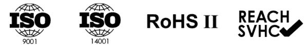 ISO 9001, ISO 14001, RoHS II, REACH SVHC compliance